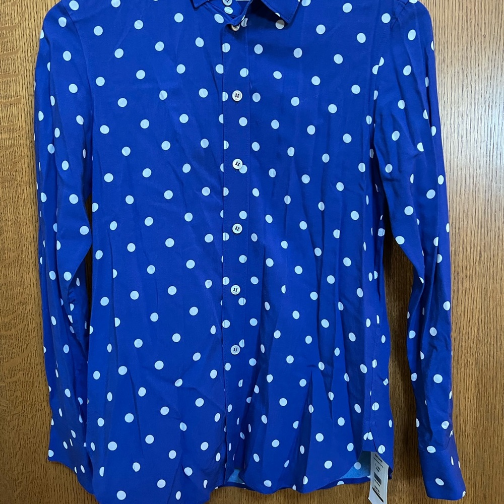 Saint Laurent Blue and White Polka Dot button up Shirt